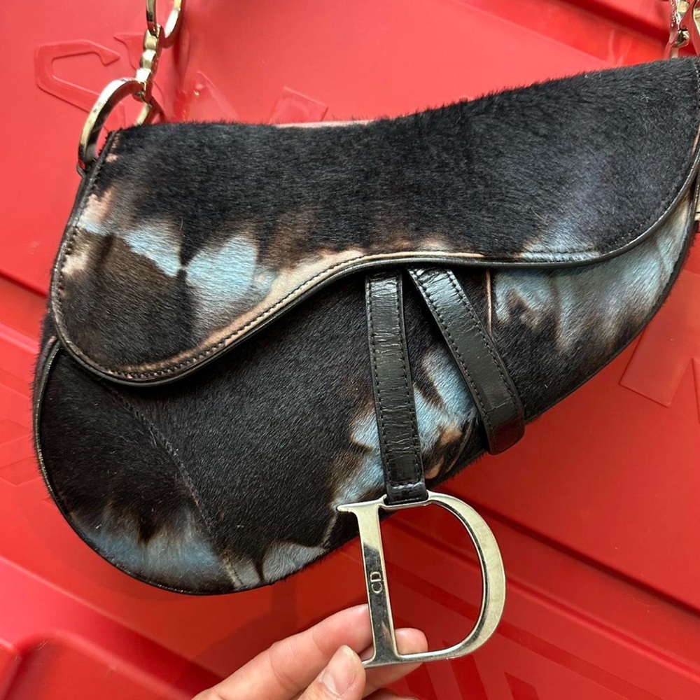 Vintage Christian Dior Pony Hair Tie-Dye Saddle Bag - Picture 2 of 7